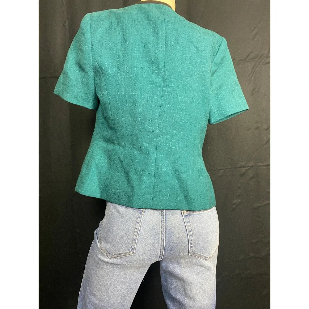 Kasper A.S.L. Teal Green Short Sleeve Zip Front Career Jacket Size‎ 4